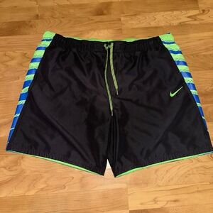 Nike Swim Trunks Athletic Striped Drawstring Shorts Black Green Blue men size XL
